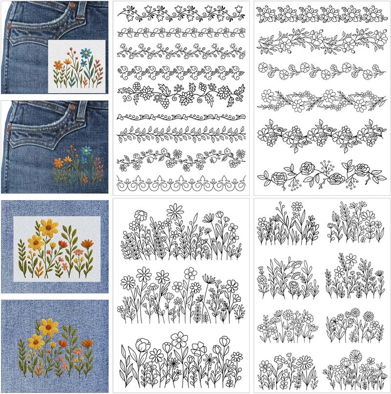 CRASHOT Water Soluble Stabilizer for Embroidery - Flower Stick & Stitch Embroidery Paper Wash Away, Floral Lace Frame Hand Sewing Embroider Patterns for Jean Bag T-Shirt (4 Sheets) - Image 1